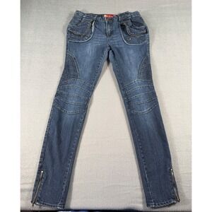 Apple Bottoms Moto Skinny Jeans Women 11-12 Studded Pockets Zipper Hem‎ Y2K
